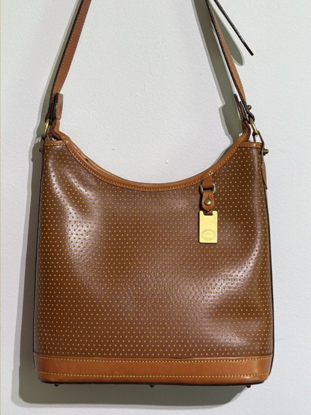 Vintage Dooney & Bourke Perforated Tan Leather Structured Shoulder Bag